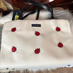 Preston & York White Bag with Red Ladybug Accents NWT